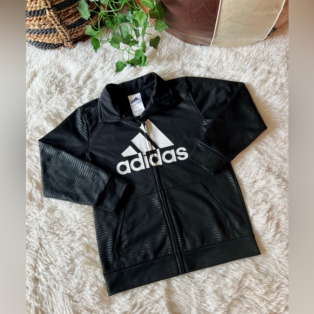 Adidas Kids Black and White Zip-Up Jacket